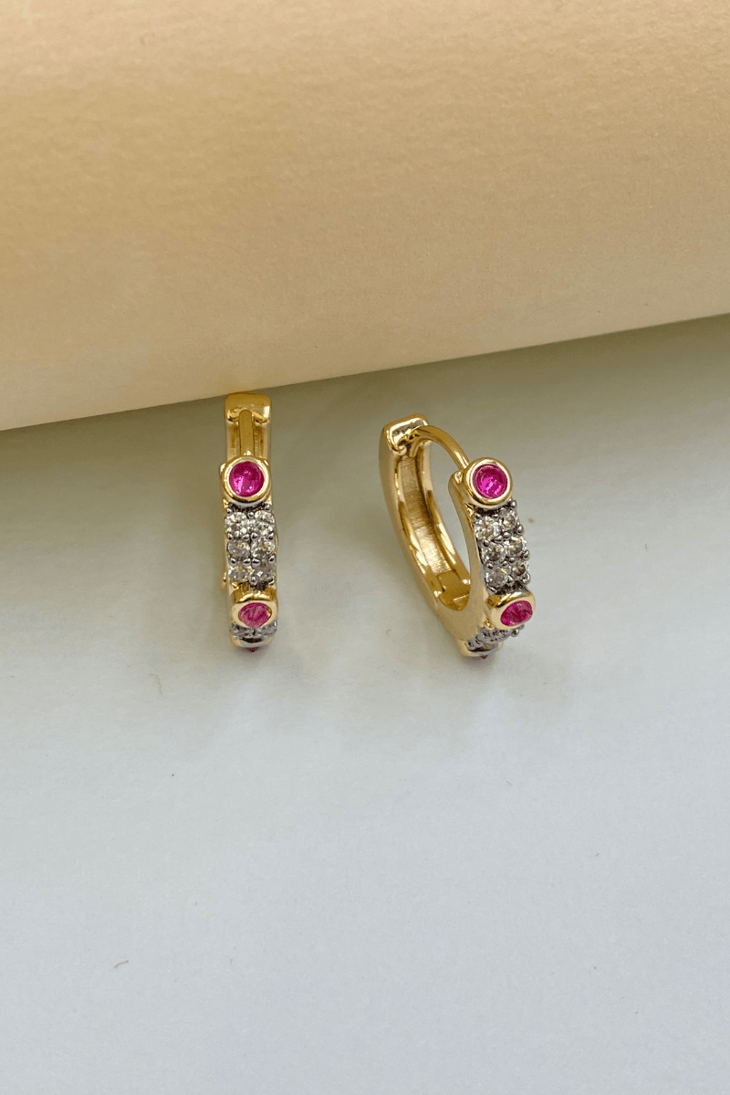 Pembe Taşlı Mini Halka Küpe