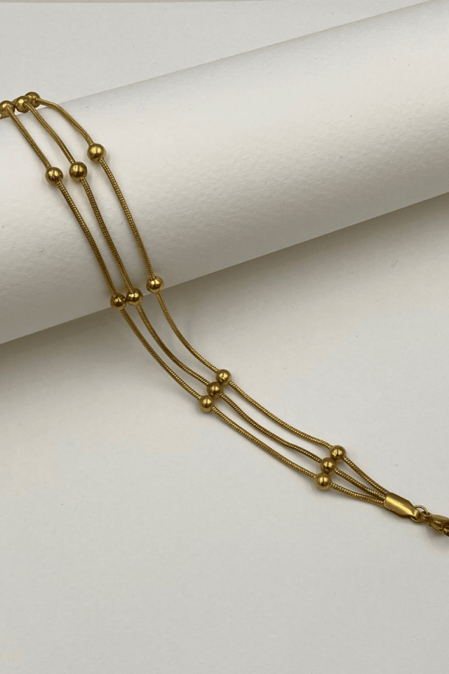 Çelik Topçuk Detaylı Üçlü Gold Bileklik