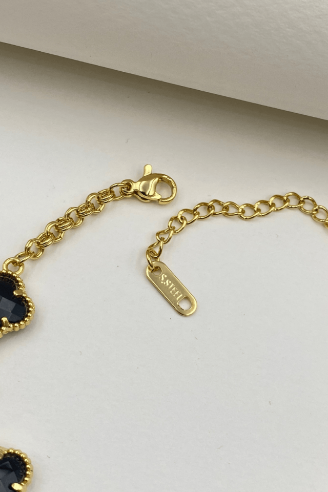 Çelik Gold Siyah Yonca Bileklik