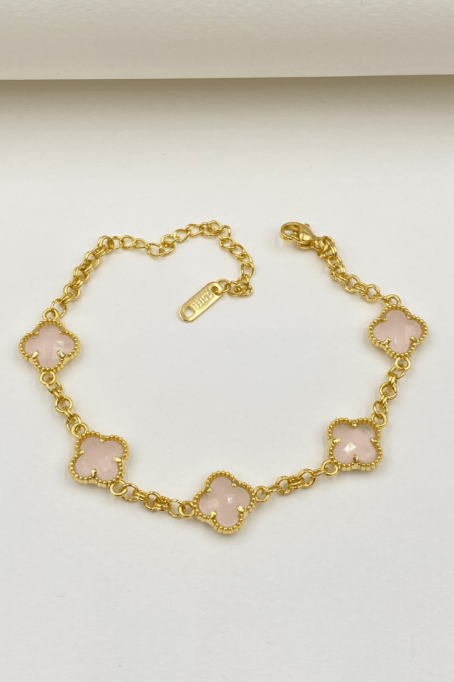 Çelik Gold Pembe Yonca Bileklik