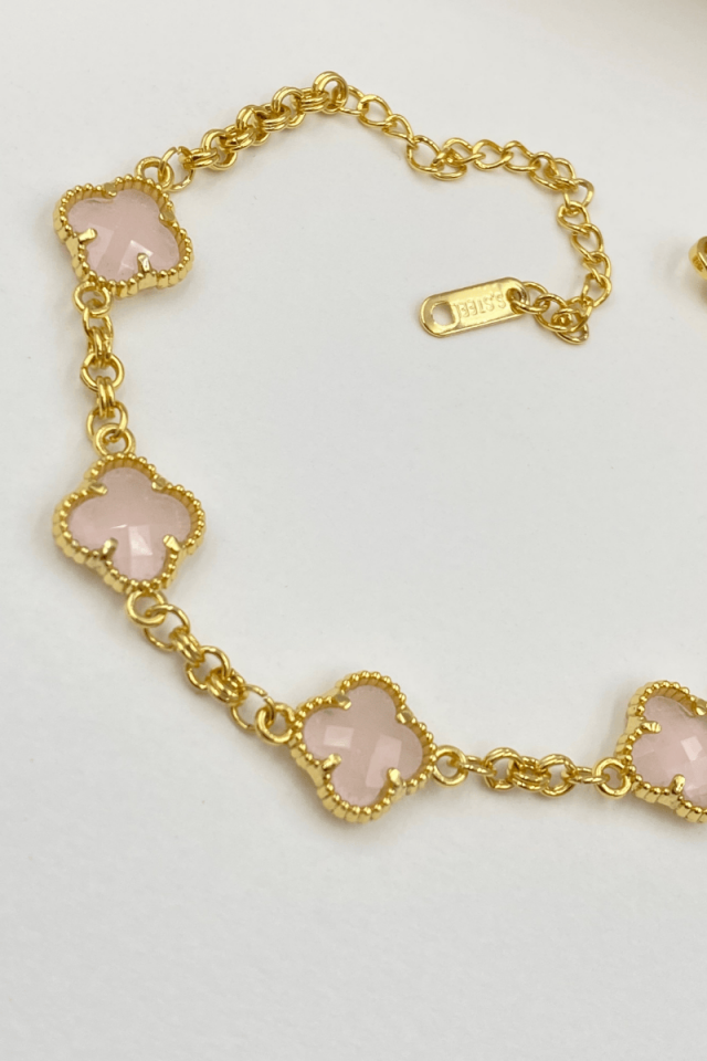 Çelik Gold Pembe Yonca Bileklik