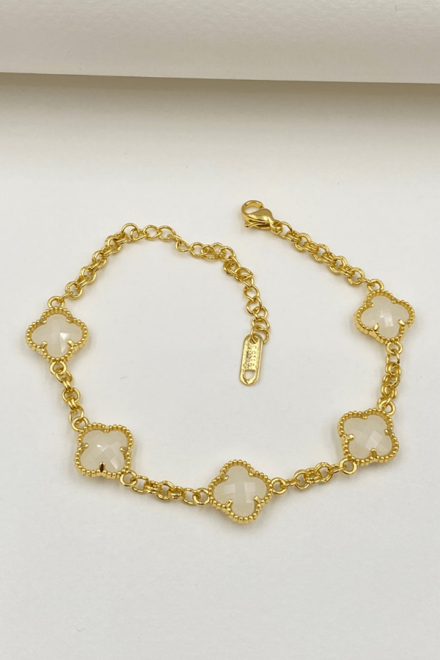 Çelik Gold Beyaz Yonca Bileklik