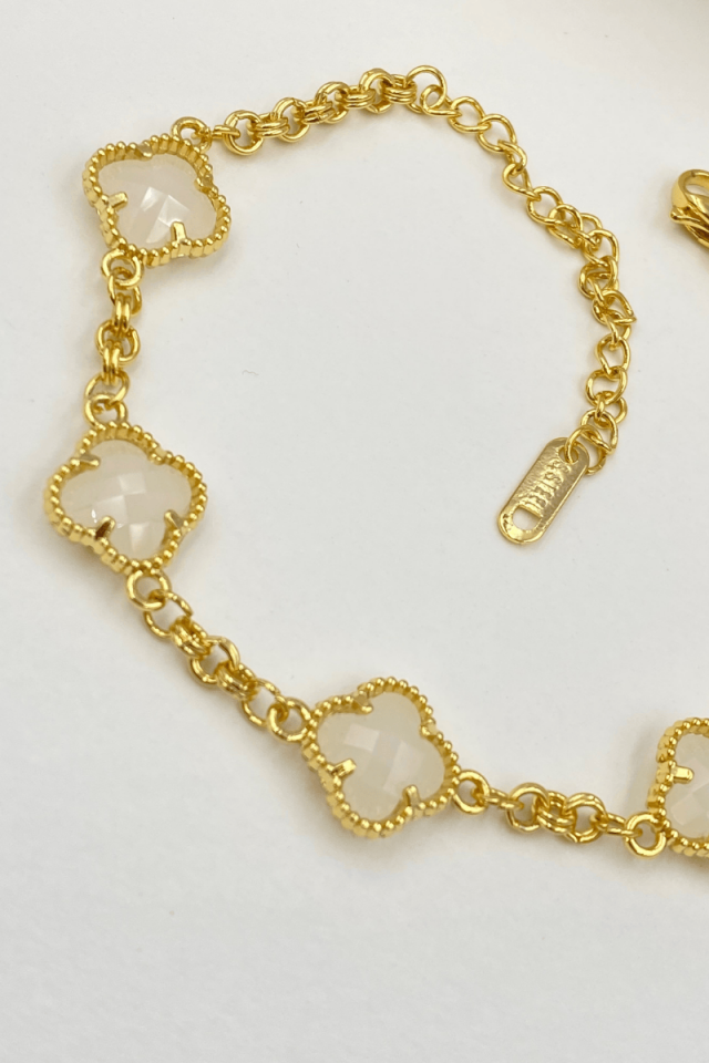 Çelik Gold Beyaz Yonca Bileklik