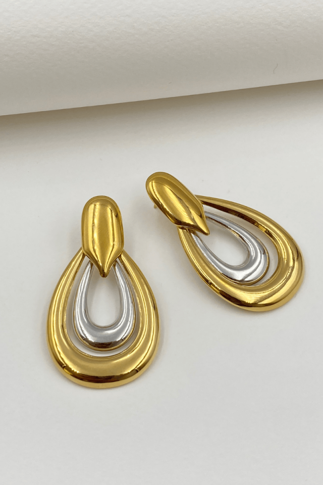 Çelik İki Renk Oval Küpe