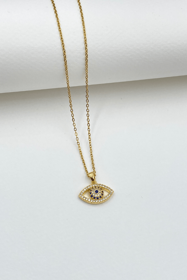 Çelik Gold Zirkon Taşlı Göz Kolye