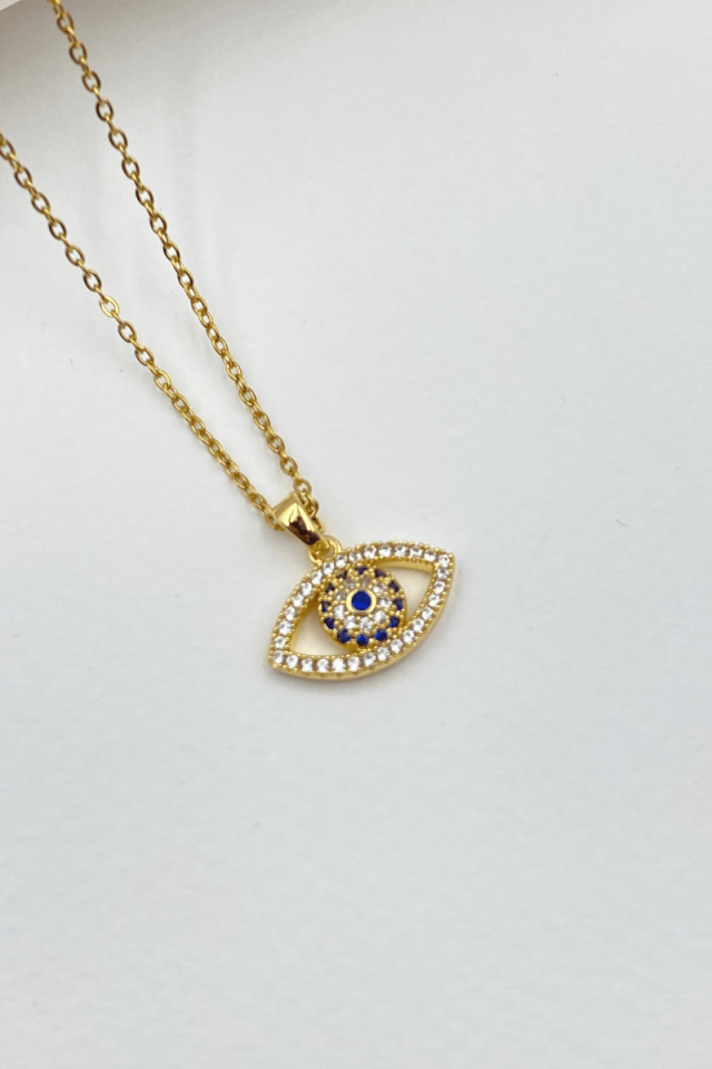 Çelik Gold Zirkon Taşlı Göz Kolye