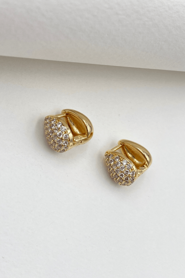 Gold Taşlı Minimal Su Damlası Küpe