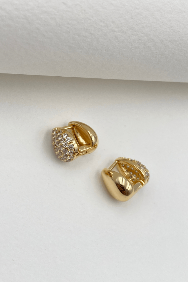 Gold Taşlı Minimal Su Damlası Küpe