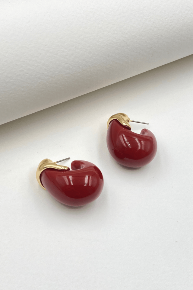Bordo Gold Detaylı Bombeli Küpe