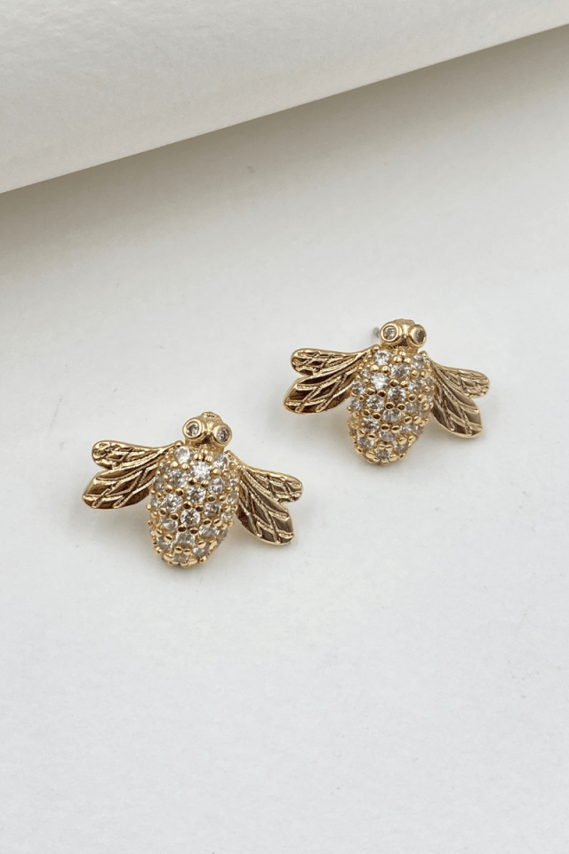 Gold Zirkon Taşlı Arı Küpe