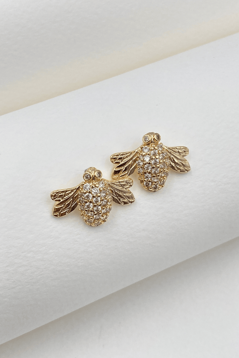 Gold Zirkon Taşlı Arı Küpe