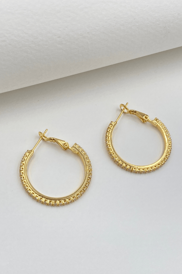 Gold 3 Cm Tam Tur Taşlı Halka Küpe