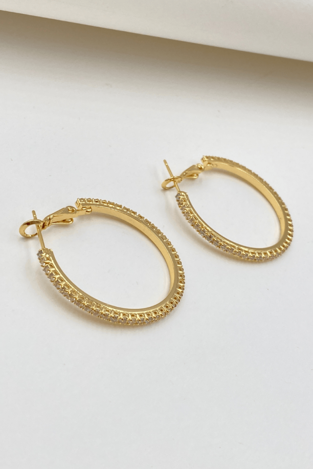 Gold 3.5 Cm Tam Tur Taşlı Halka Küpe