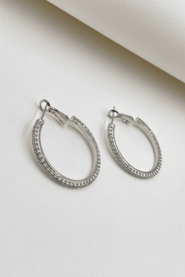 Gümüş 3.5 Cm Tam Tur Taşlı Halka Küpe