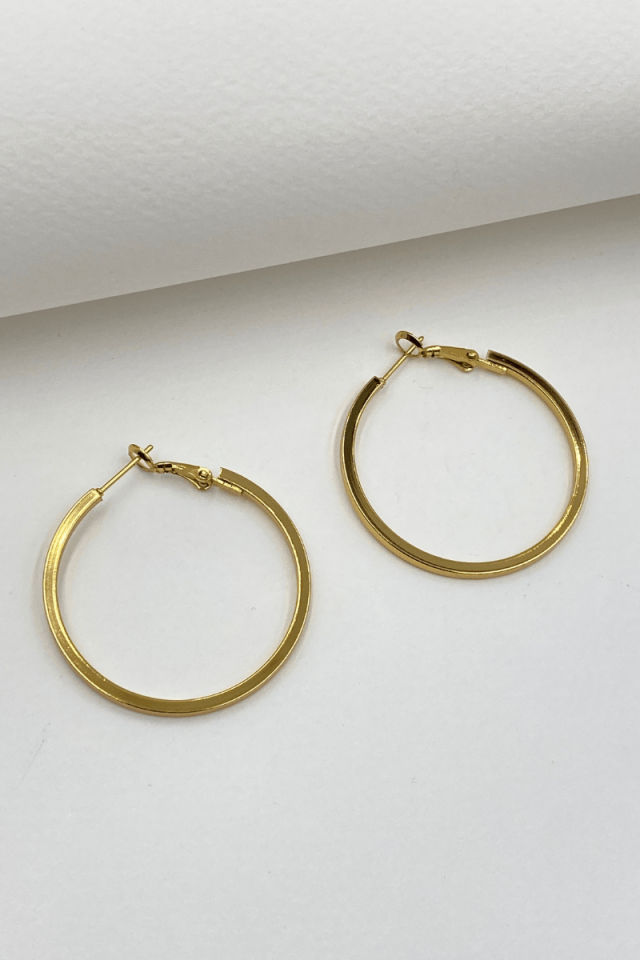 Çelik Gold 4 Cm Köşeli Halka Küpe