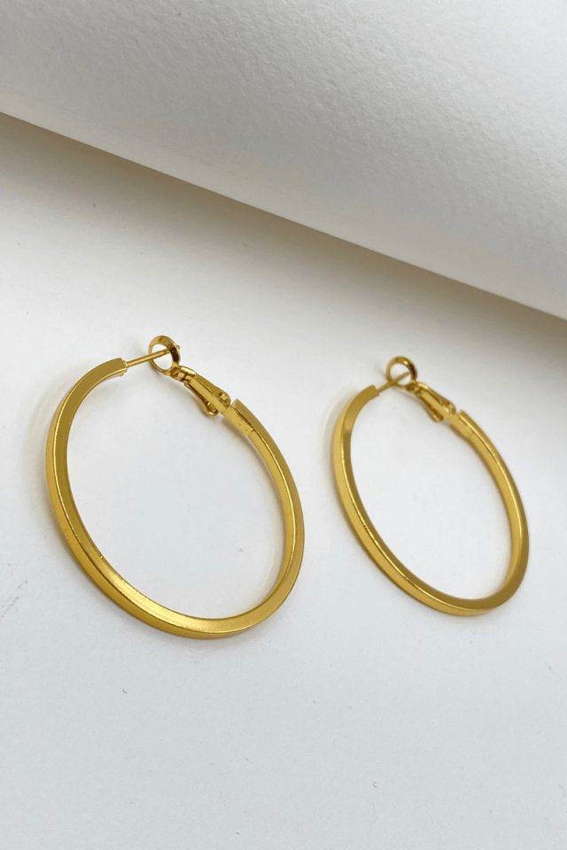 Çelik Gold 4 Cm Köşeli Halka Küpe