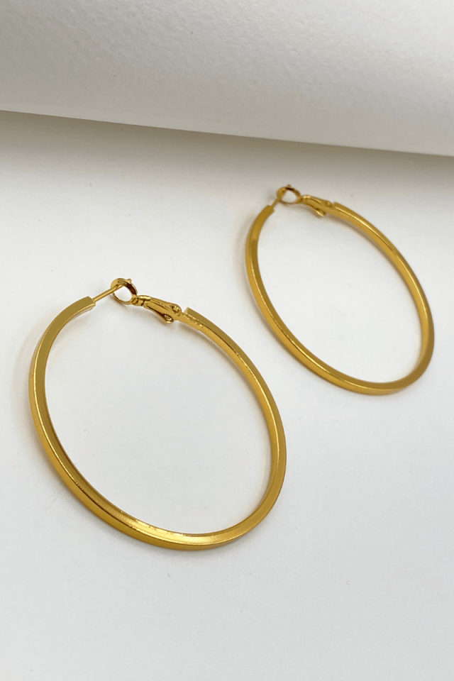Çelik Gold 5 Cm Köşeli Halka Küpe