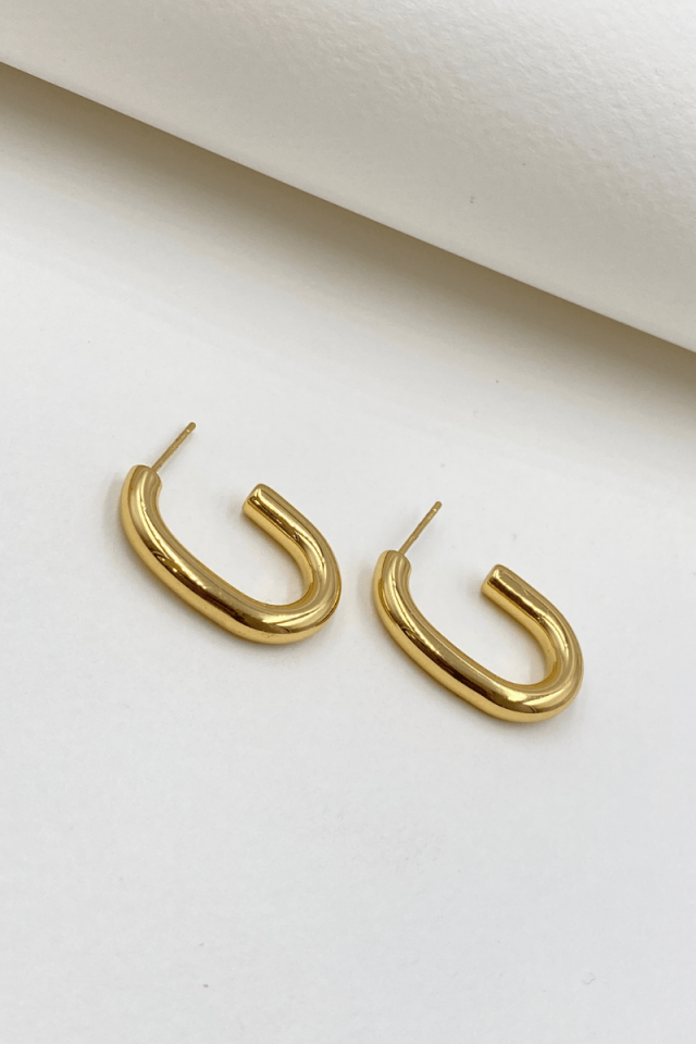 Çelik Gold Büyük Boy Bombeli Oval Küpe