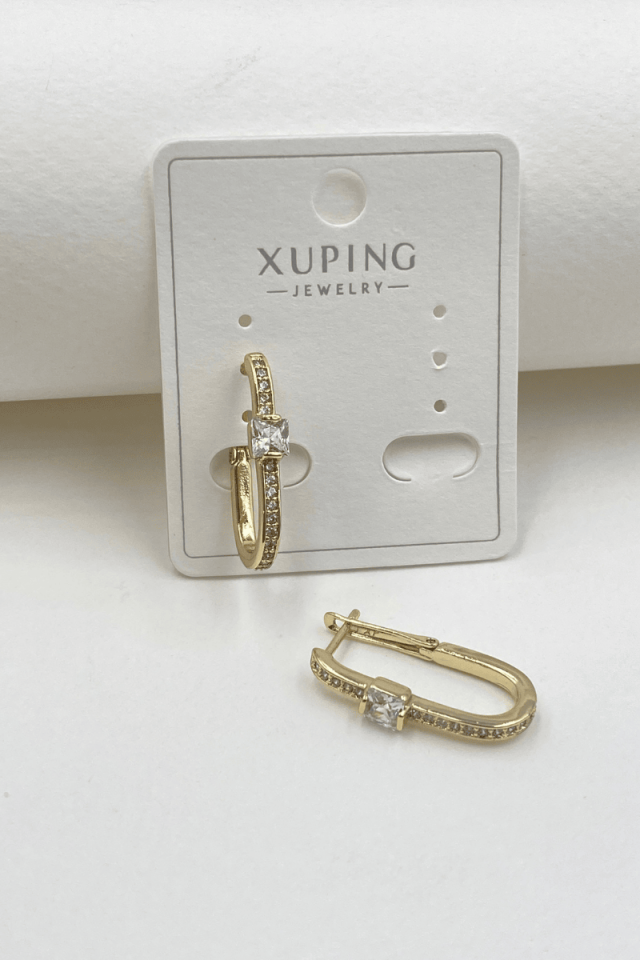 Xuping Taş Detaylı Oval Küpe