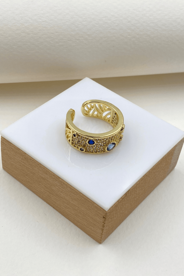 Gold Mavi Taşlı Zirkon Yüzük
