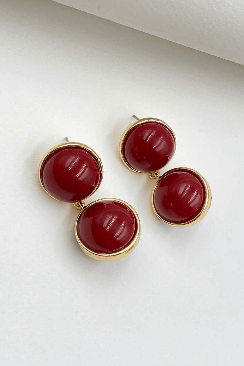 Bordo Gold Detay Top Sallantılı Küpe