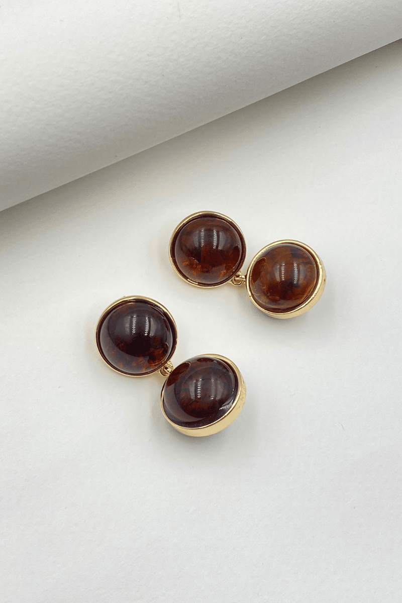 Kahve Gold Detay Top Sallantılı Küpe