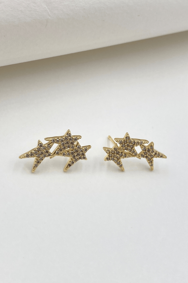 Gold Zirkon Taşlı Yıldız Küpe