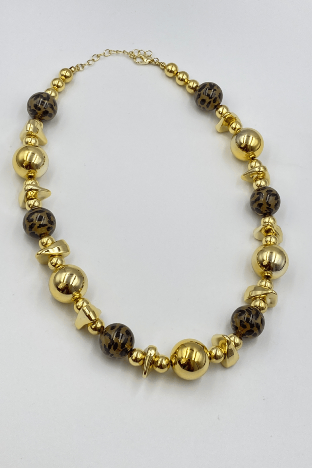 Gold Leopar Desenli Top Detay Kolye