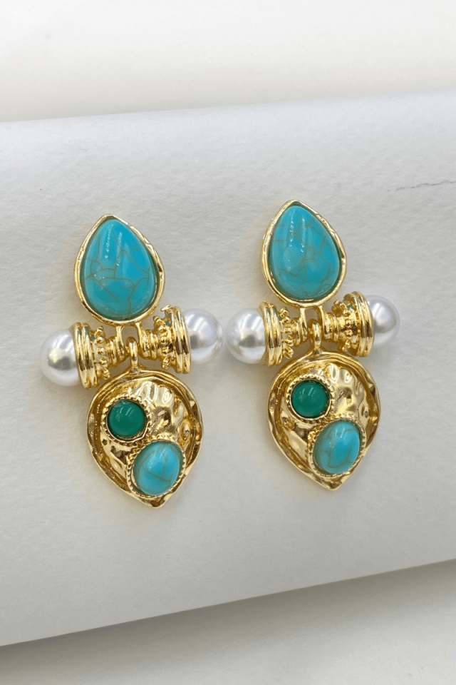 Gold Firuze Taşlı Otantik Küpe