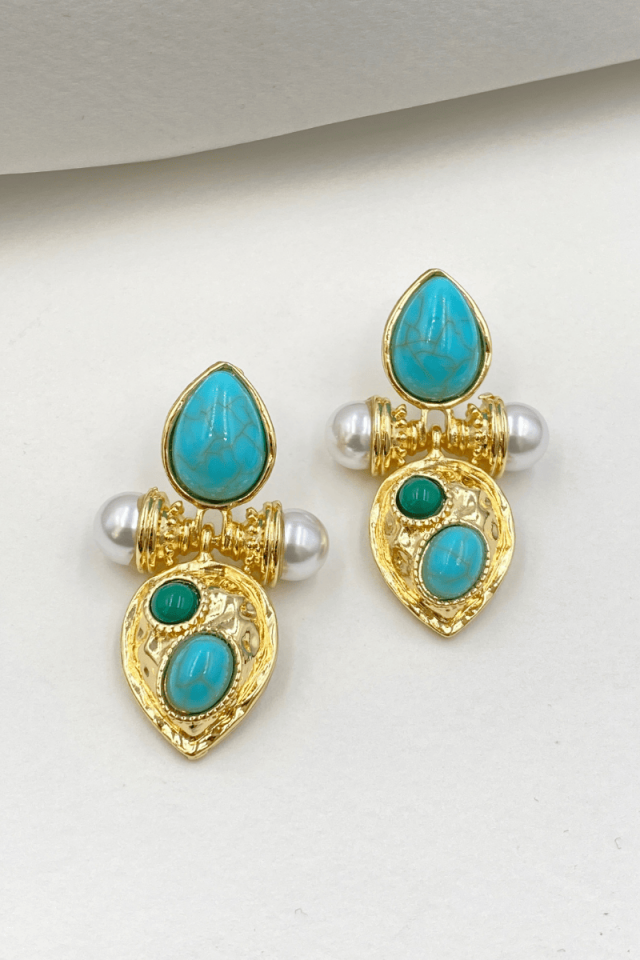 Gold Firuze Taşlı Otantik Küpe