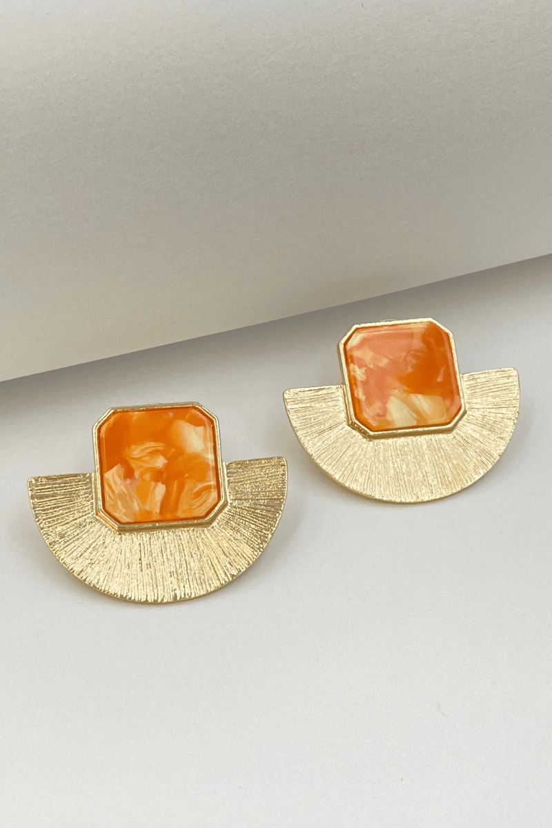Gold Turuncu Yelpaze Model Küpe