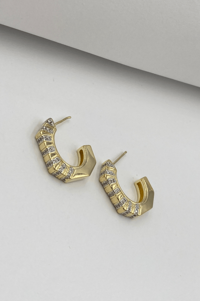 Gold Zirkon Taşlı Köşeli Küpe