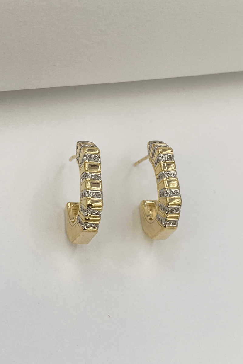 Gold Zirkon Taşlı Köşeli Küpe