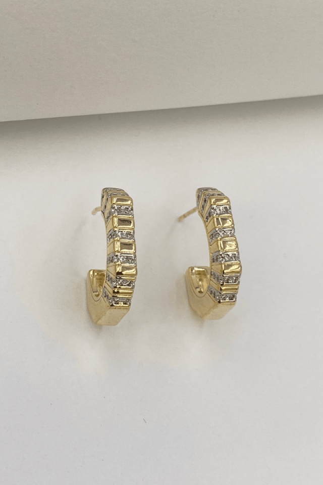 Gold Zirkon Taşlı Köşeli Küpe