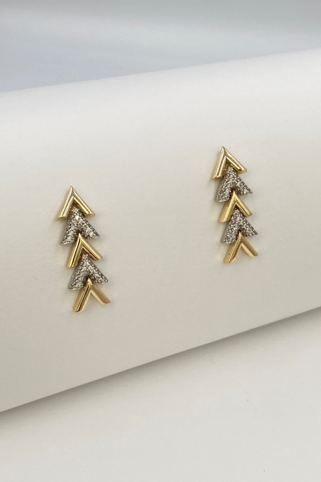 Gold Zirkon Taşlı Piramit Küpe
