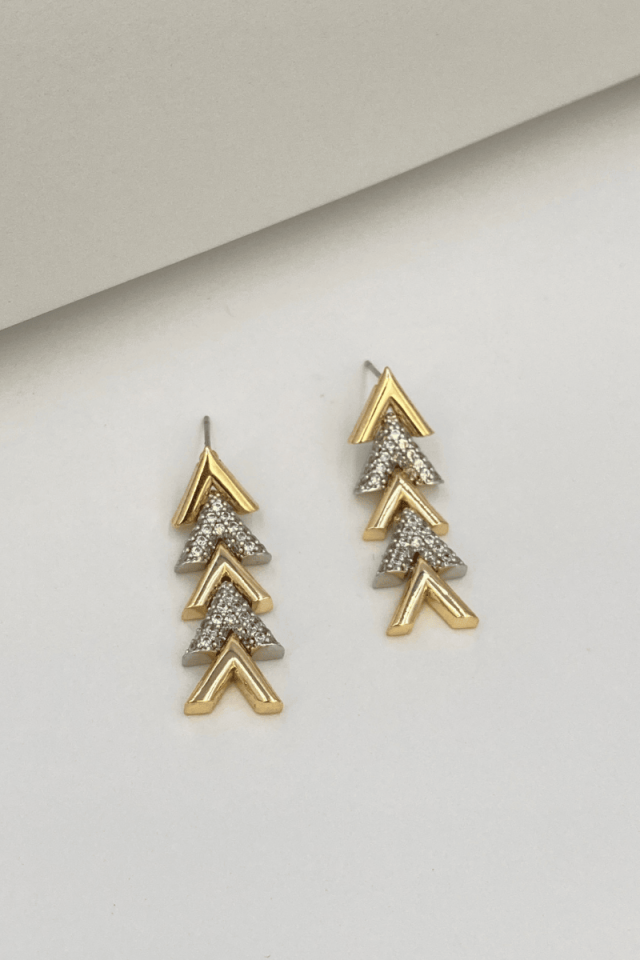 Gold Zirkon Taşlı Piramit Küpe