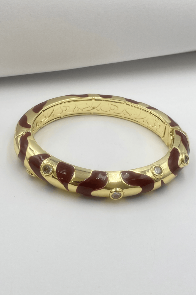 Gold Bordo Mineli Taşlı Kelepçe Bileklik