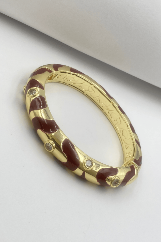 Gold Bordo Mineli Taşlı Kelepçe Bileklik